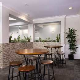 a room with tables and chairs