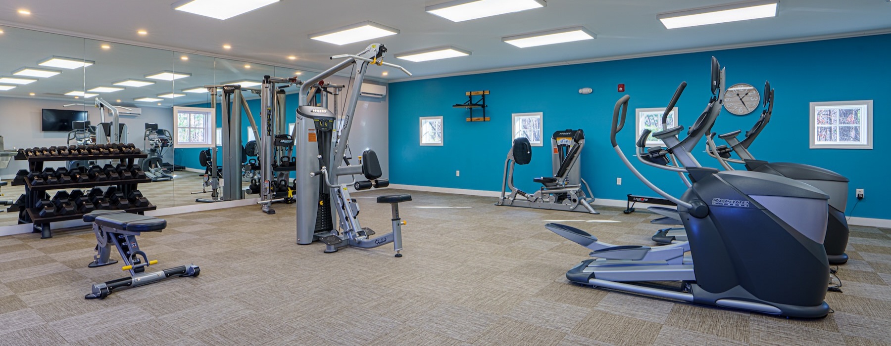 a gym with exercise equipment