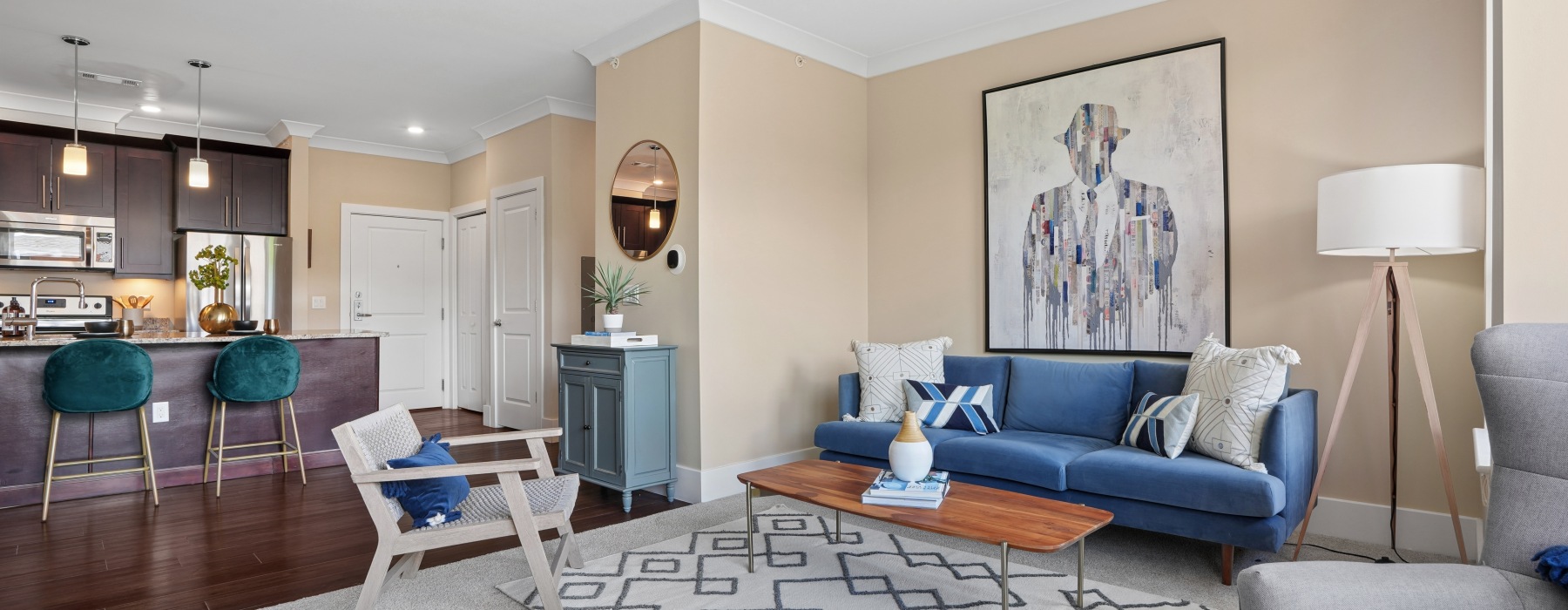 Modern apartment living room interior with stylish decor in Hudson MA