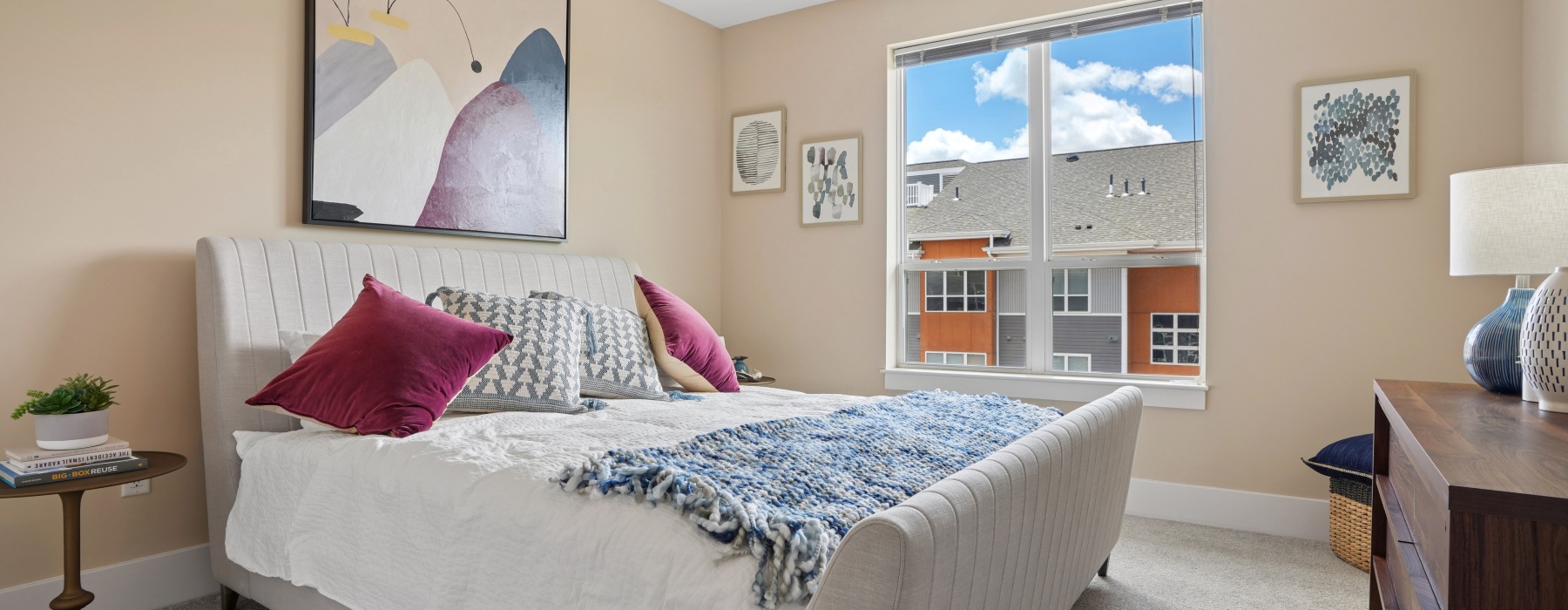 Luxury apartment bedroom interior design at Matrix Hudson apartments